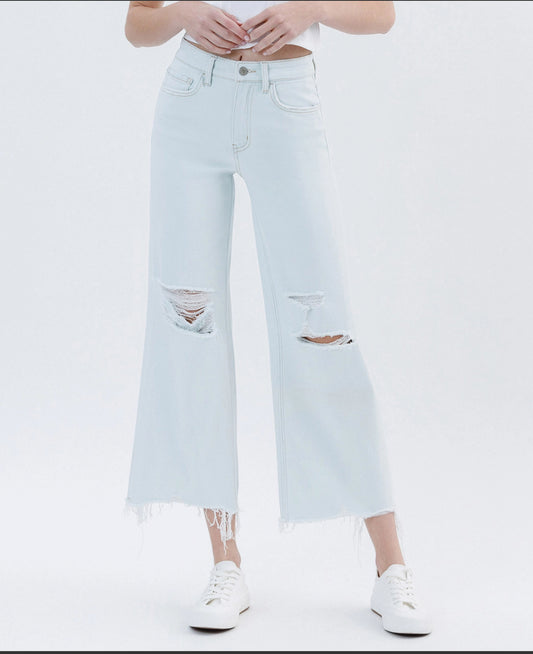 High Rise Cropped Wide Leg Denim