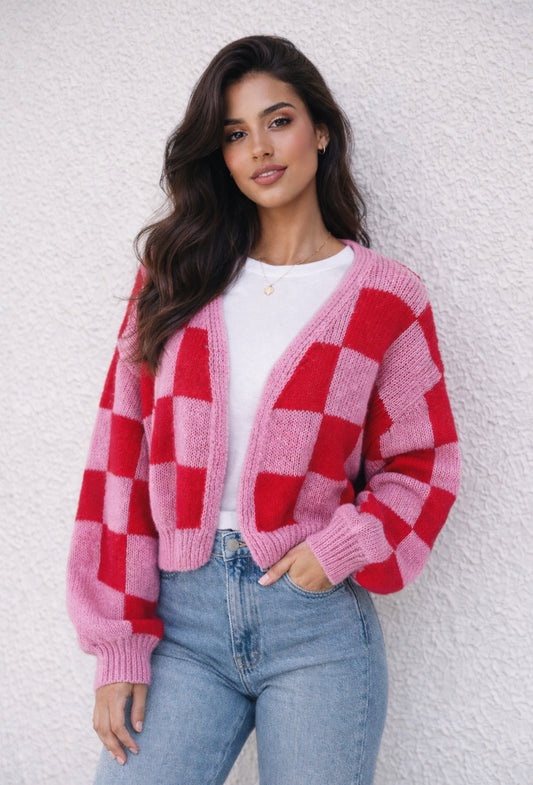 Plaid Chunky Knit Cardigan