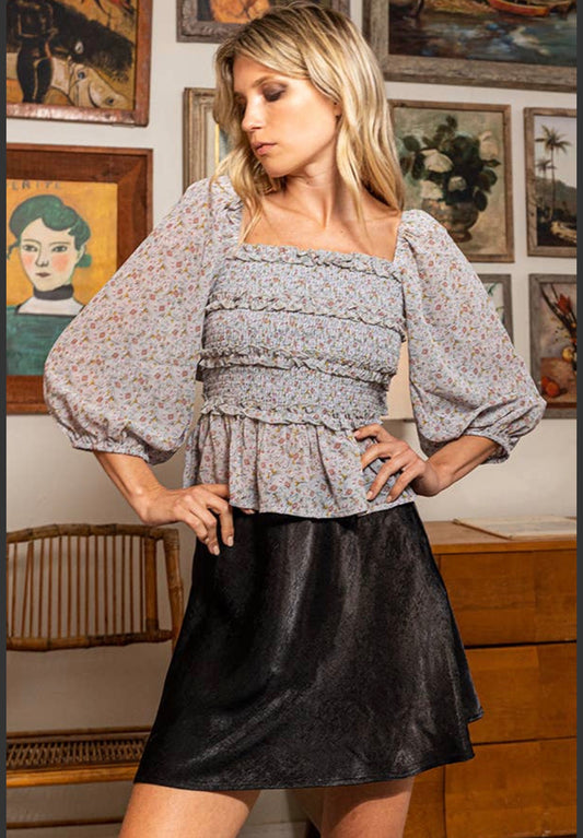 Floral Smocked Open Back Blouse