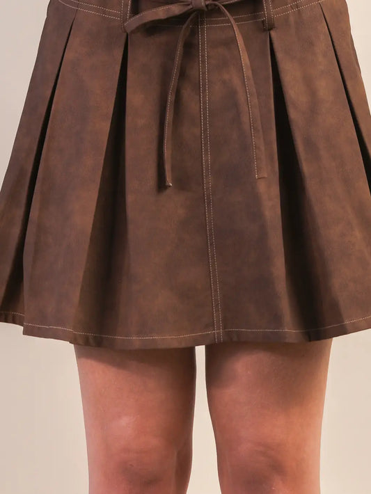 Pleated Tie Skirt W/ Shorts