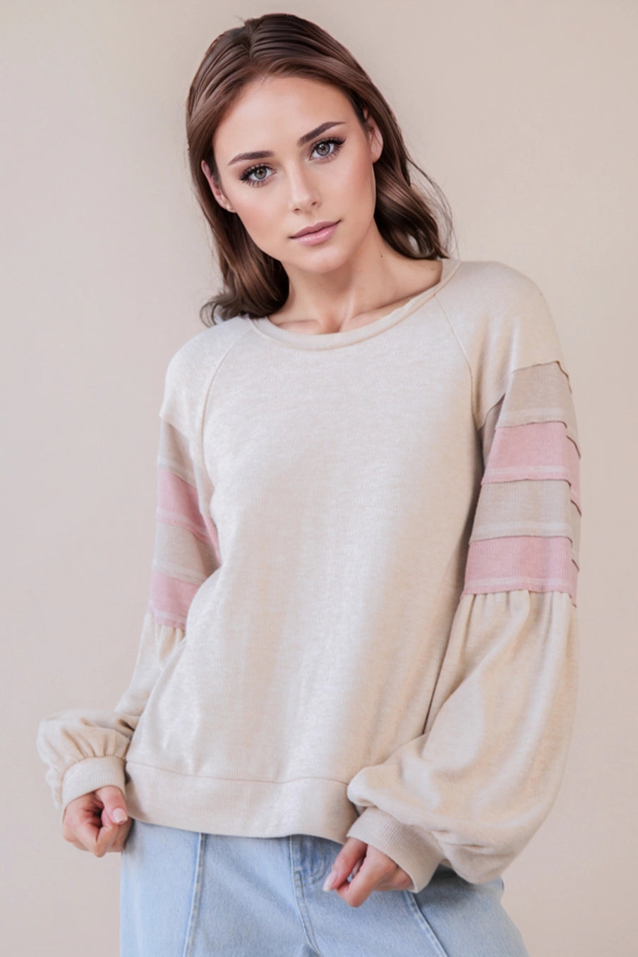 Oatmeal Stripe Sleeve Shirt