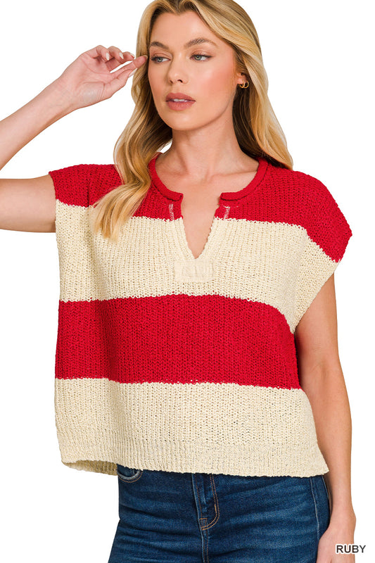 Split Neck Sleeveless Sweater