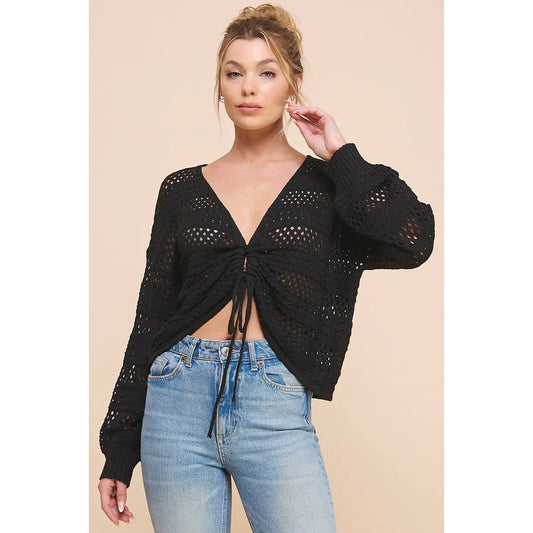 Open Weave Ruched Pullover