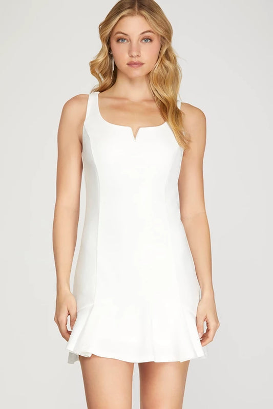 Sleeveless Pleated Skirt Hem Dress