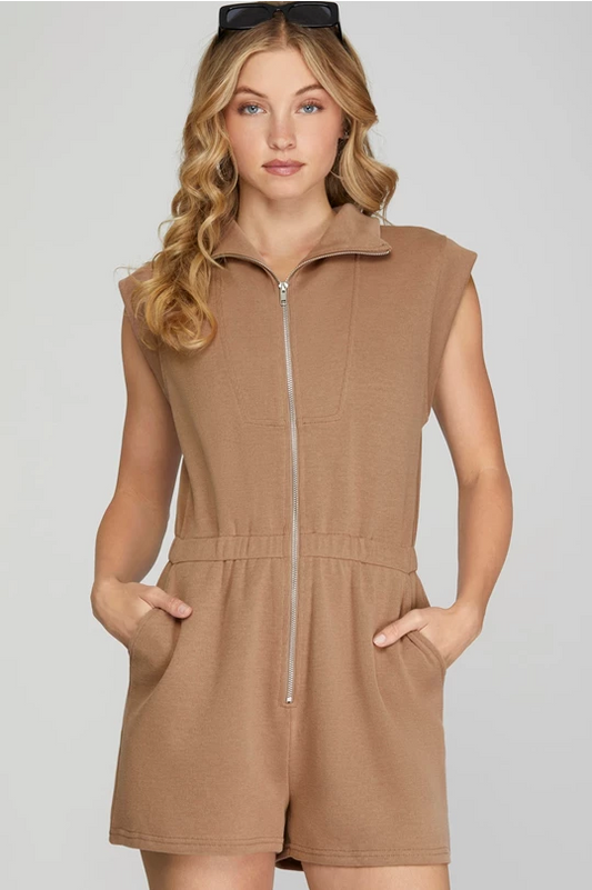 Front Zip Romper w/ Pockets