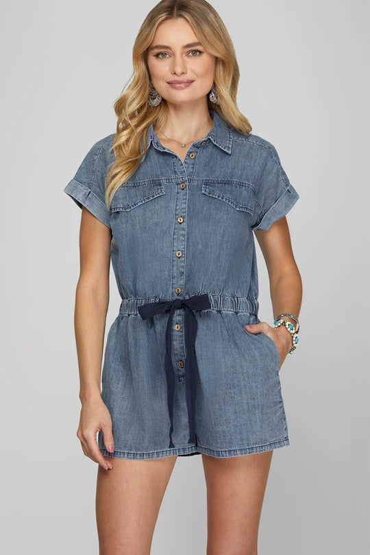 Denim Collared Romper