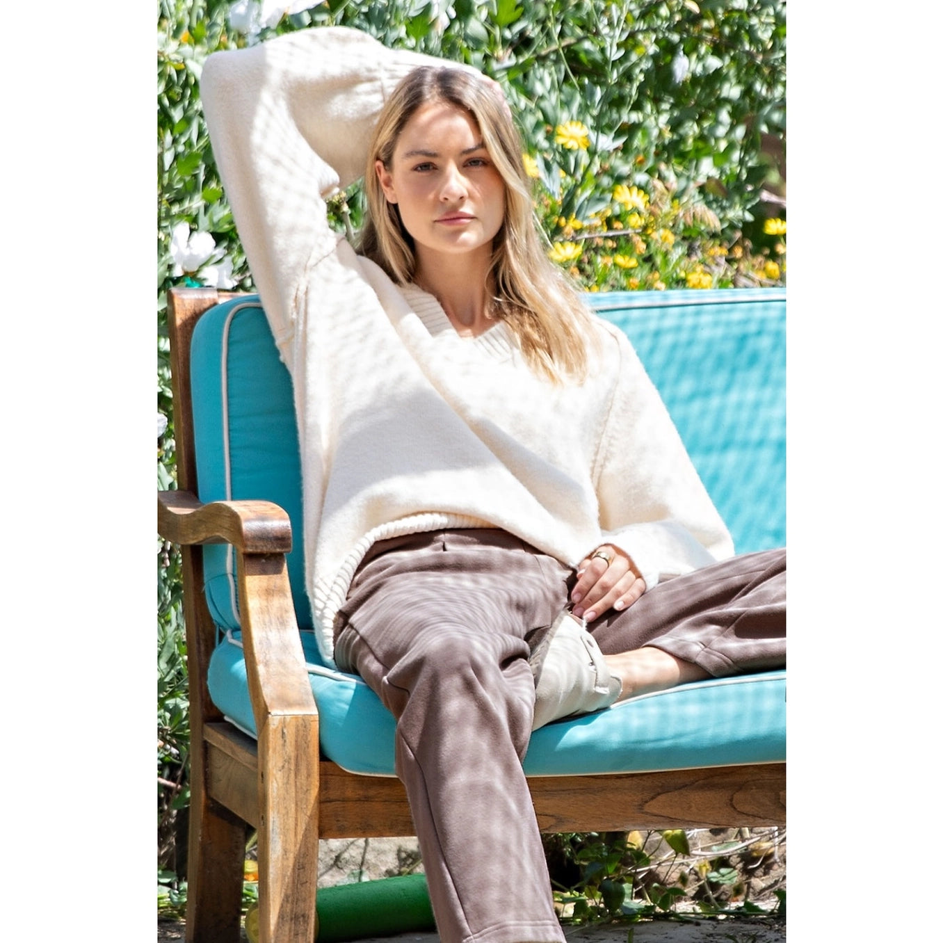 Over Sized V Neck Cream Sweater