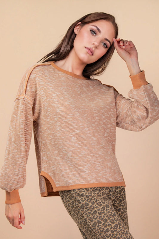 Long Sleeve Mocha Waffle Top