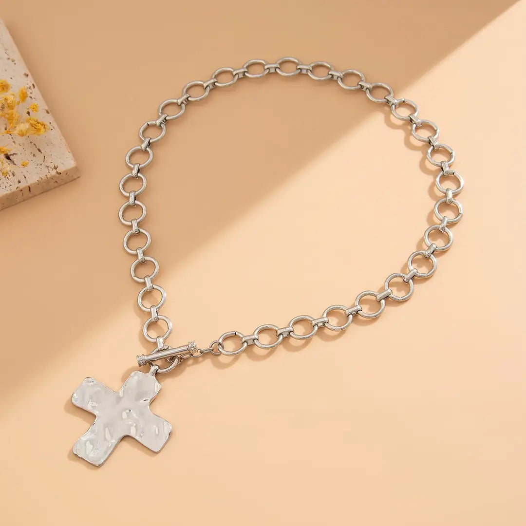 Hammered Cross Necklace