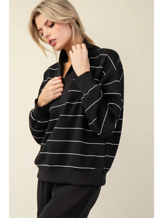 Striped V-Neck Quarter Zip