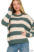 Green & Cream Striped Sweater