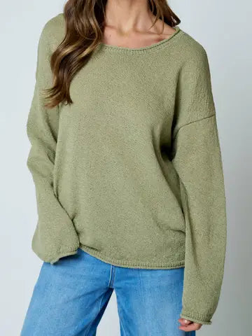Textured Raw Edge Pull Over Sweater