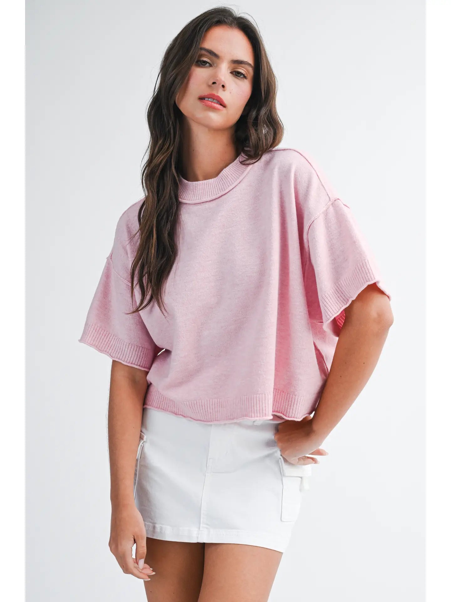 Cropped Short Sleeve Sweater