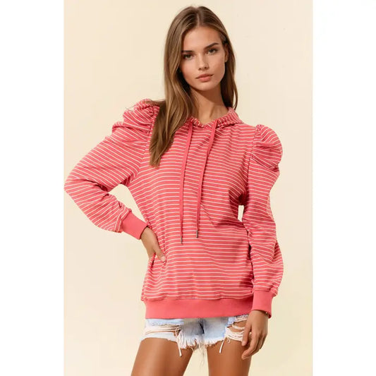 Puffy Sleeve Striped Hoodie