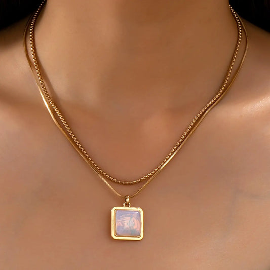 Layered Square Opal Necklace