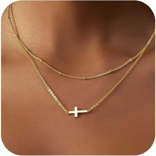 Double Layer Gold Cross Necklace