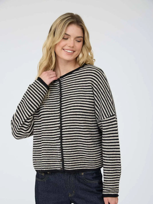 Button Down Long Sleeve Stripe Cardigan