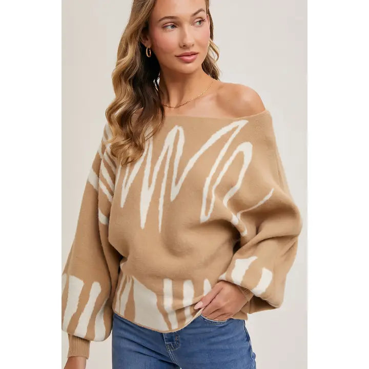 Abstract One Shoulder Sweater