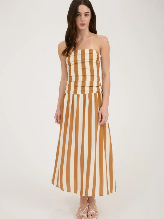 Striped Strapless Midi Dress