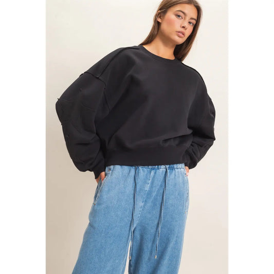 Star Patch Black Crop Sweatshirt