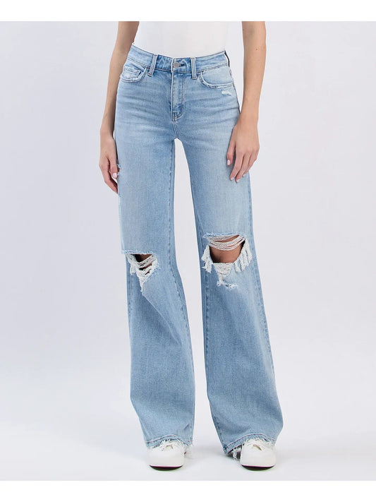 High Rise Distressed Wide Leg