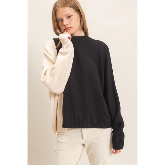 Black & Cream Color Block Sweater